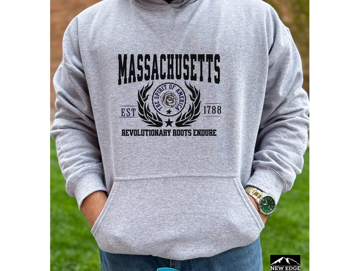 Massachusetts State Legacy Hoodie – "Revolutionary Roots Endure" | Unisex Pullover | New England Heritage Sweatshirt