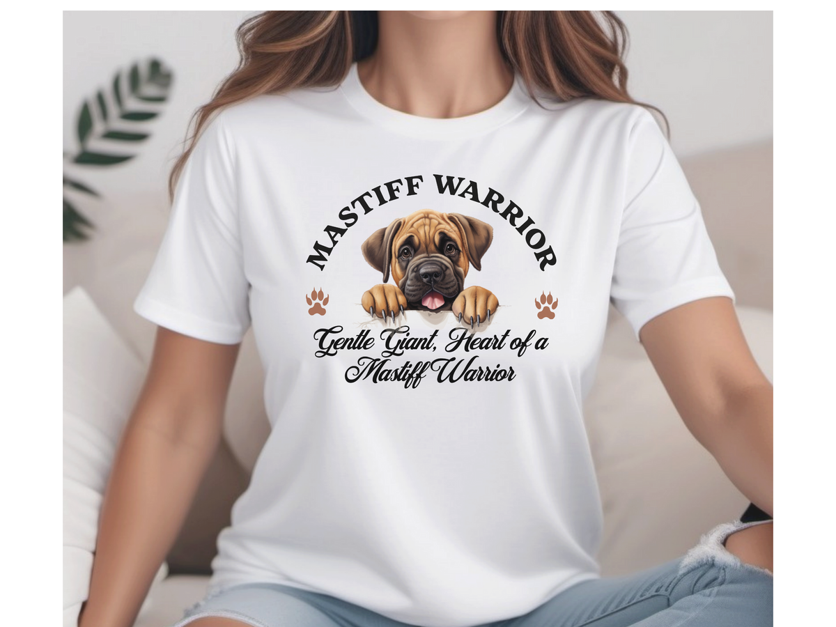 Mastiff Warrior T-Shirt – Unisex Tee with “Gentle Giant, Heart of a Mastiff Warrior” Slogan | Big Dog Lover Gift