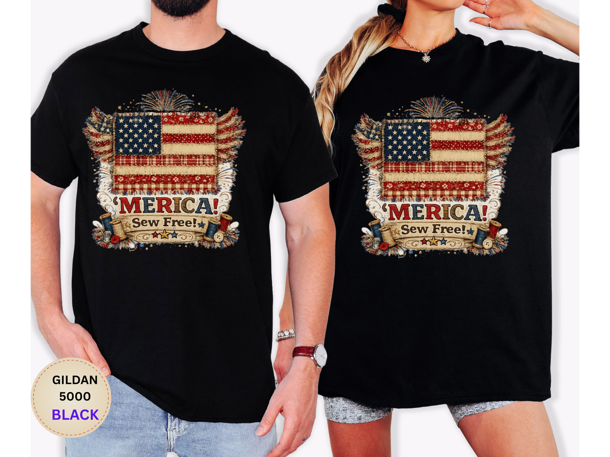 Patriotic 'MERICA! Sew Free' Flag Gildan 5000 T-Shirt