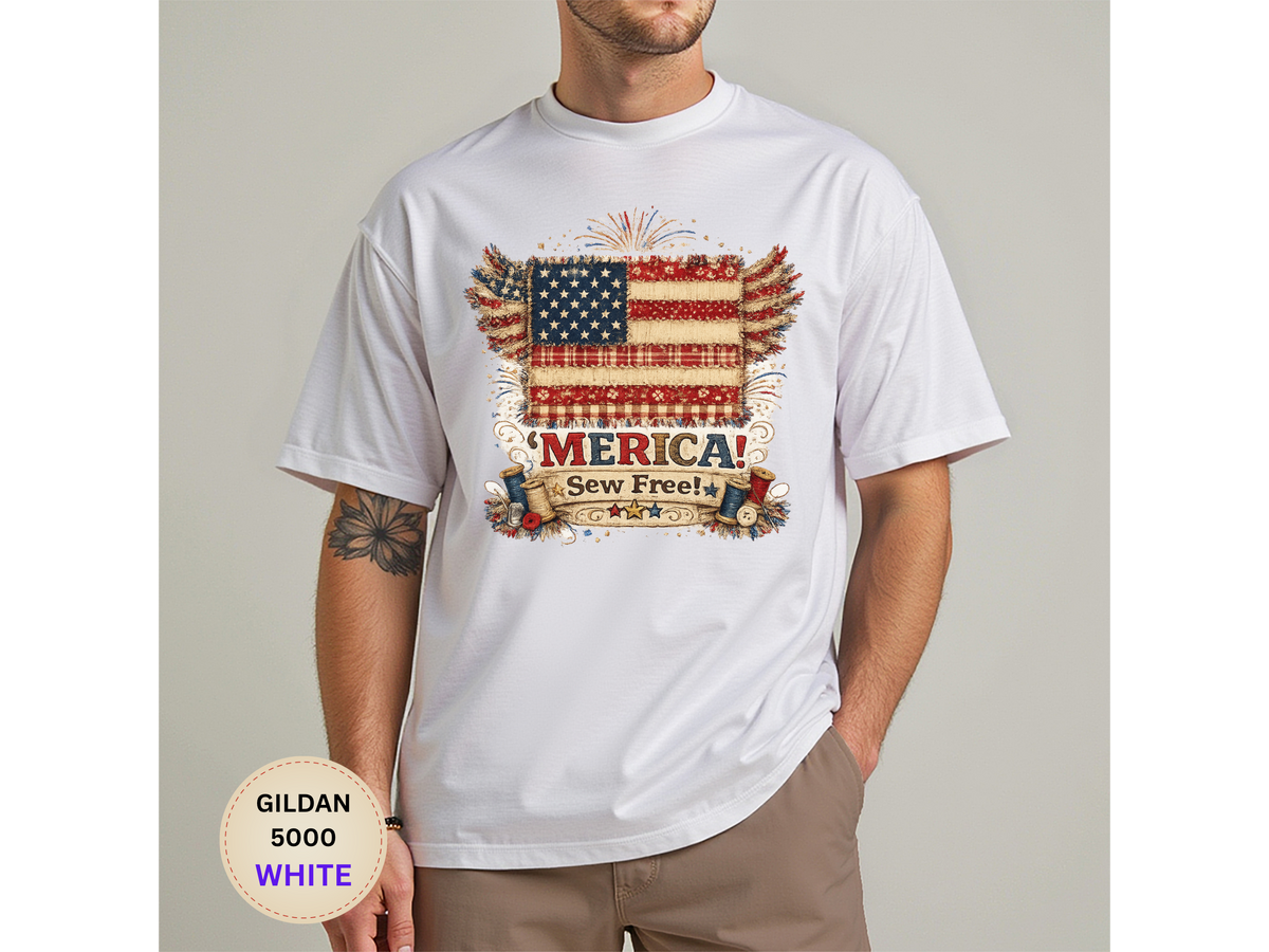 Patriotic 'MERICA! Sew Free' Flag Gildan 5000 T-Shirt