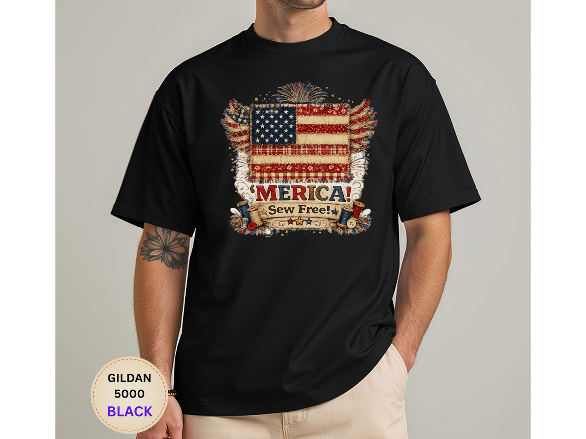 Patriotic 'MERICA! Sew Free' Flag Gildan 5000 T-Shirt