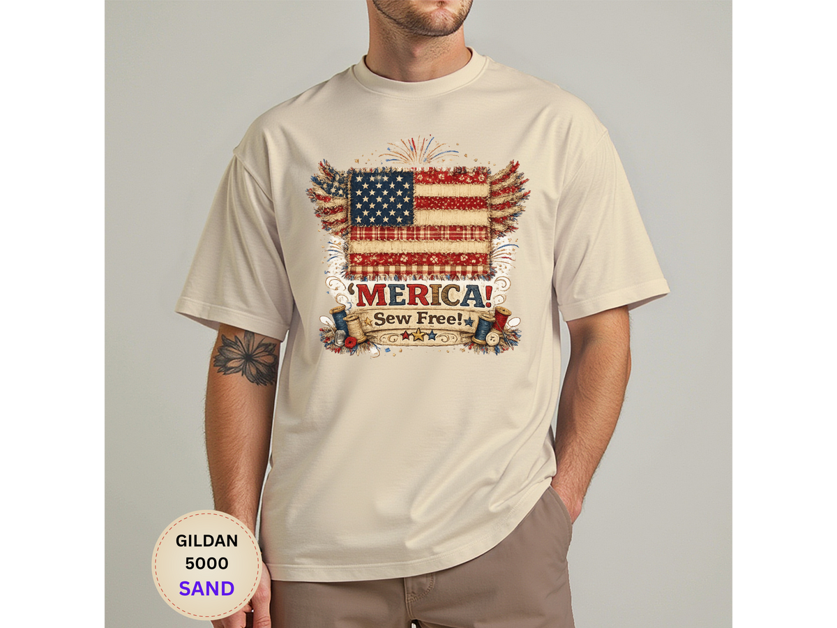 Patriotic 'MERICA! Sew Free' Flag Gildan 5000 T-Shirt