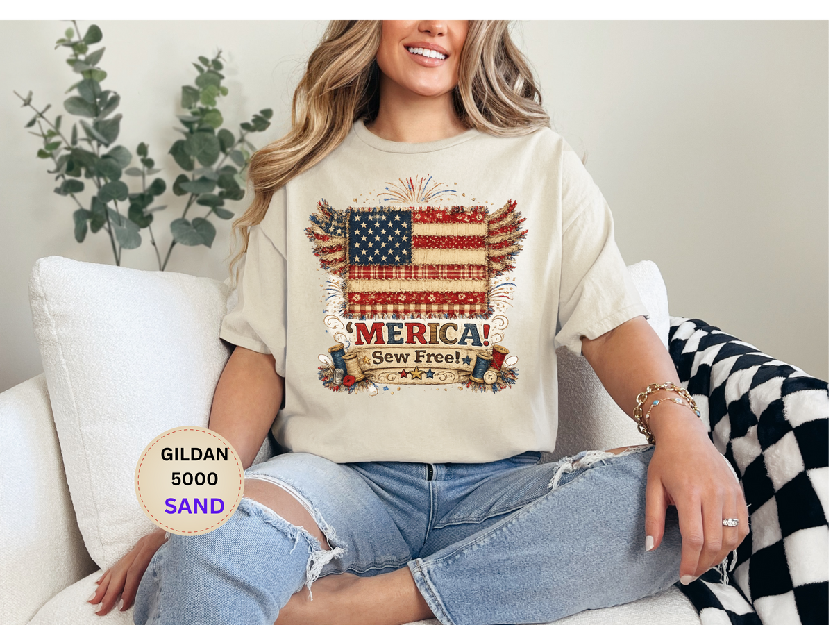 Patriotic 'MERICA! Sew Free' Flag Gildan 5000 T-Shirt