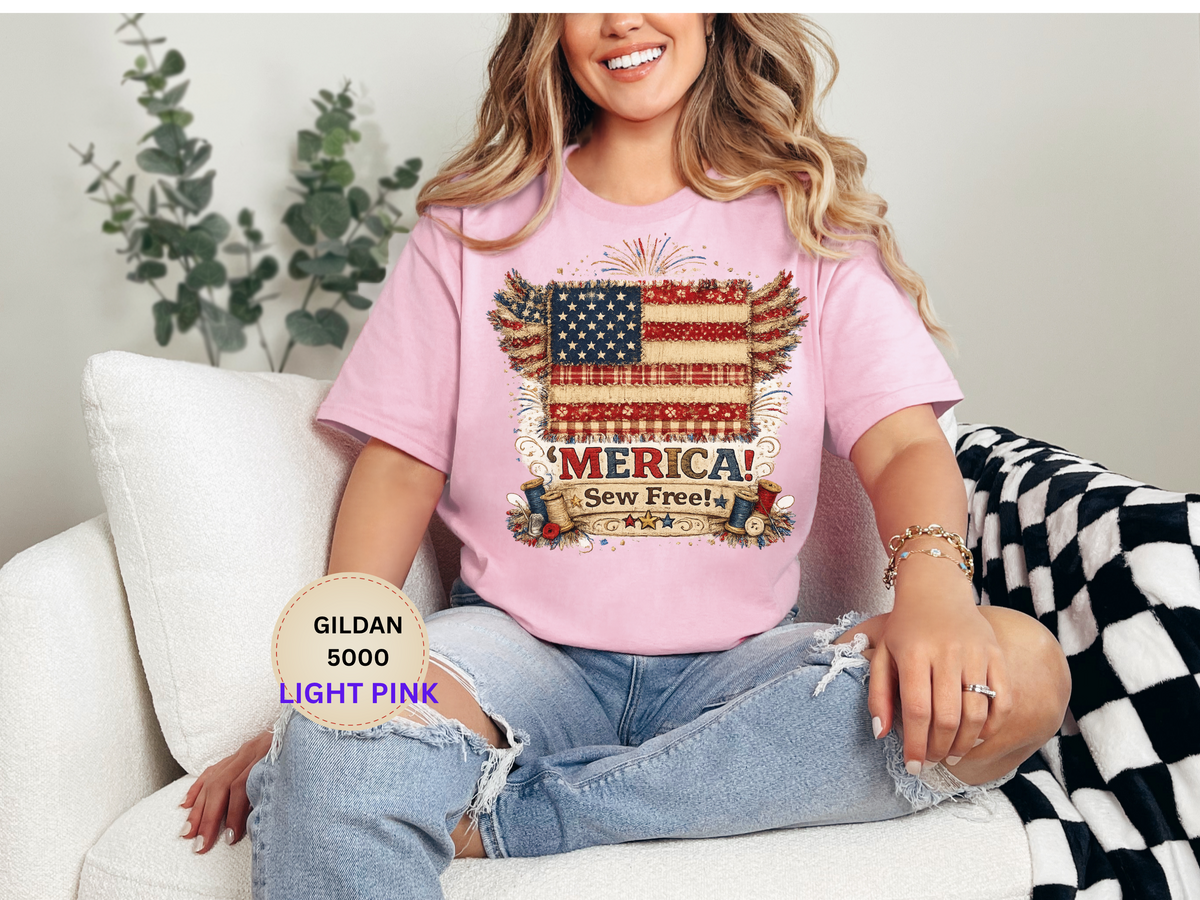 Patriotic 'MERICA! Sew Free' Flag Gildan 5000 T-Shirt