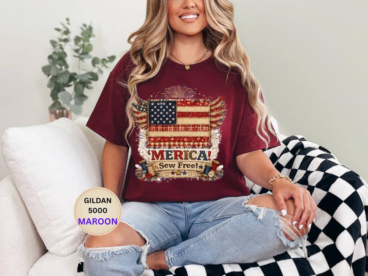 Patriotic 'MERICA! Sew Free' Flag Gildan 5000 T-Shirt