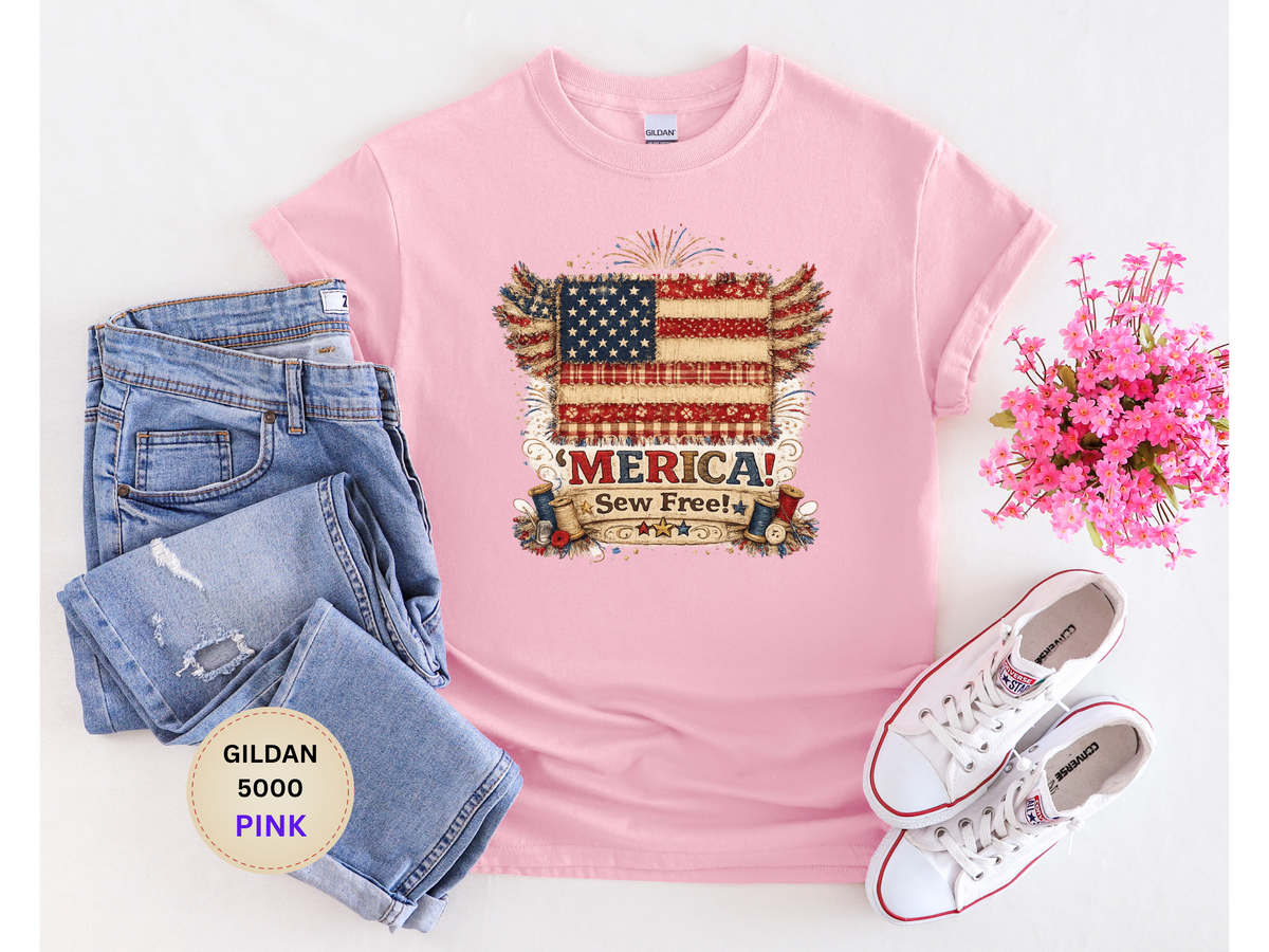 Patriotic 'MERICA! Sew Free' Flag Gildan 5000 T-Shirt