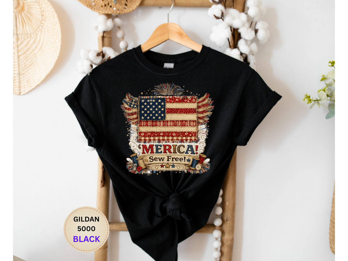 Patriotic 'MERICA! Sew Free' Flag Gildan 5000 T-Shirt