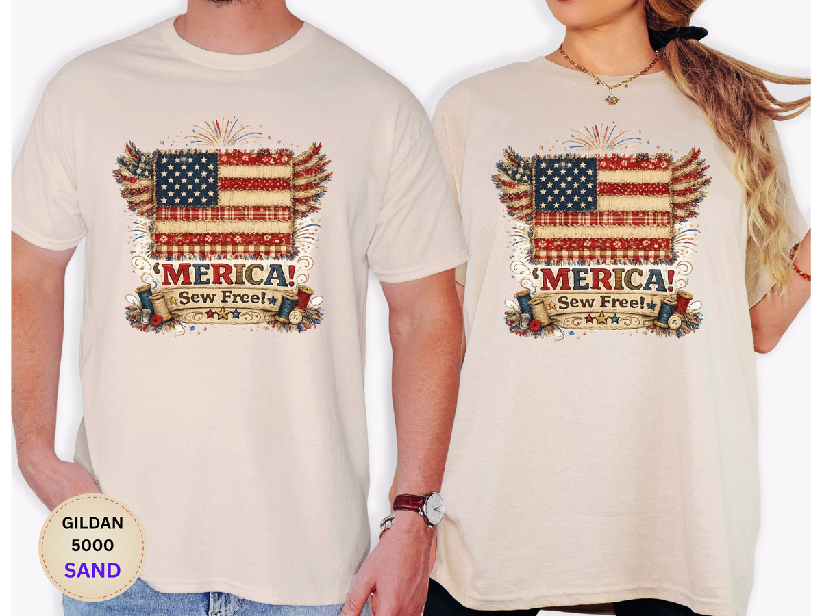Patriotic 'MERICA! Sew Free' Flag Gildan 5000 T-Shirt