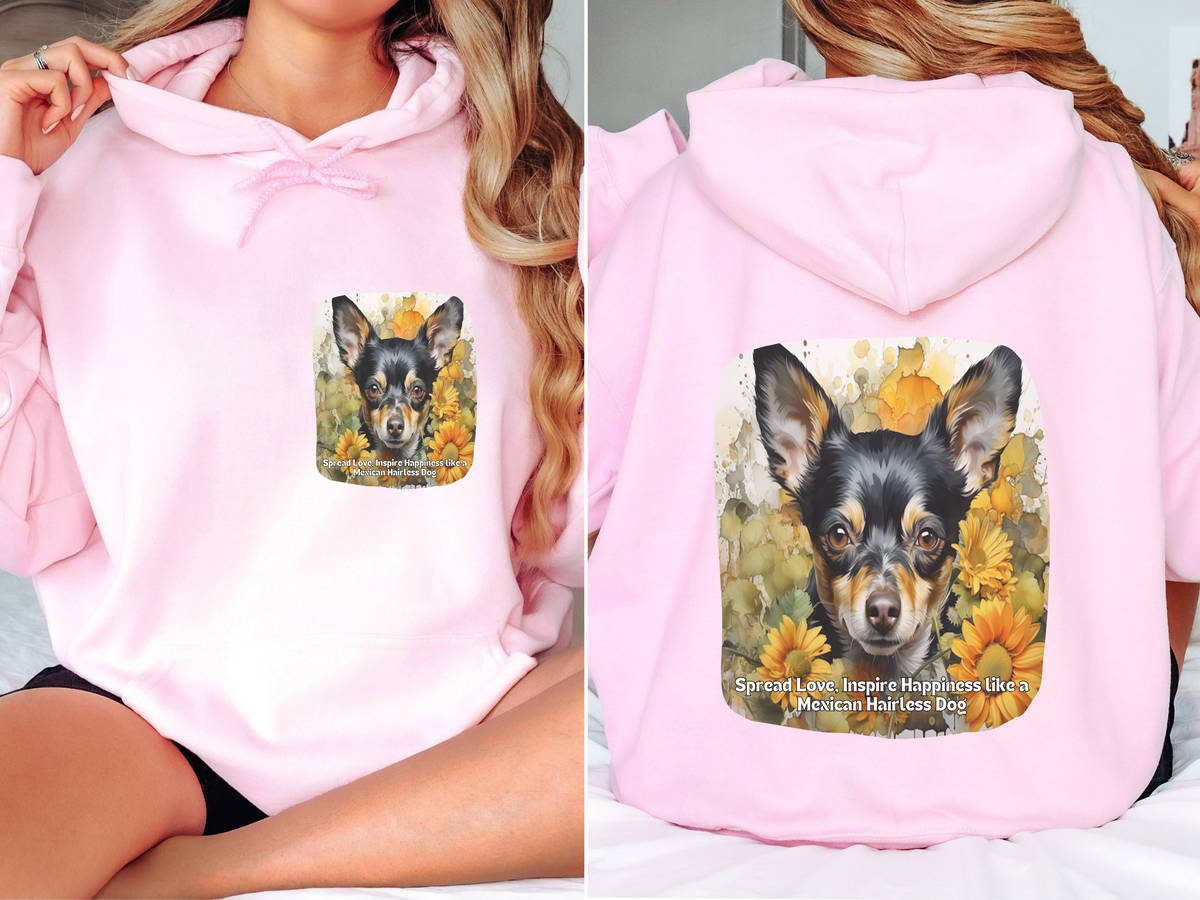 Spread Love, Inspire Happiness – Sunflower Mexican Hairless Dog Unisex Hoodie