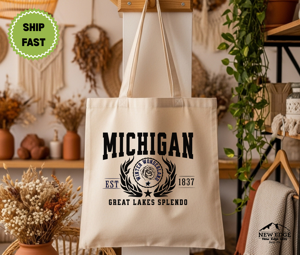 Michigan State Great Lakes Splendor Cotton Canvas Tote Bag – Eco-Friendly Reusable Shopping Tote, Travel Gift & Great Lakes State Pride Bag