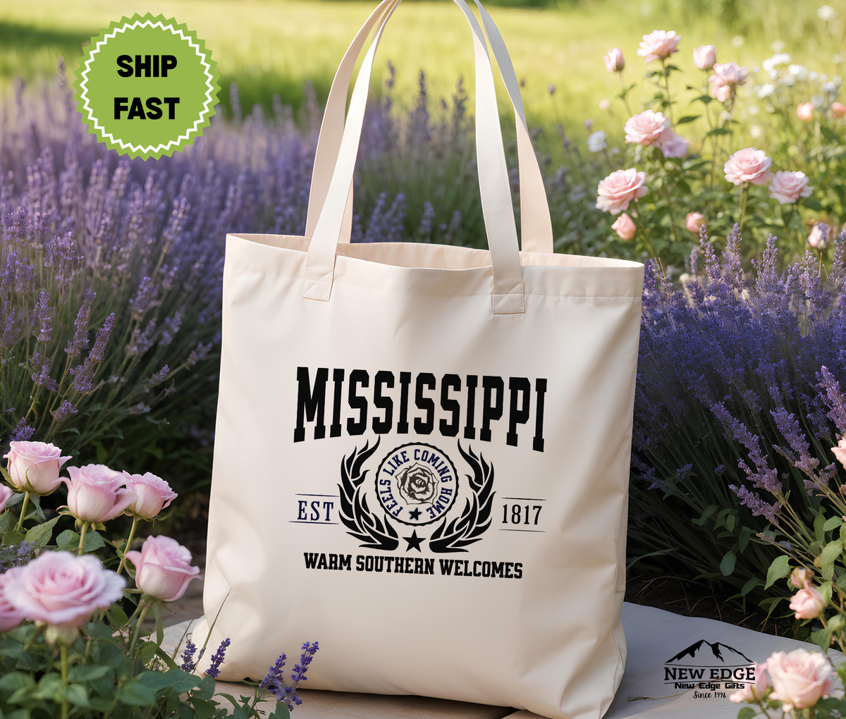 Mississippi State Warm Southern Welcomes Cotton Canvas Tote Bag – Eco-Friendly Reusable Shopping Tote, Travel Gift & Magnolia State Pride Bag