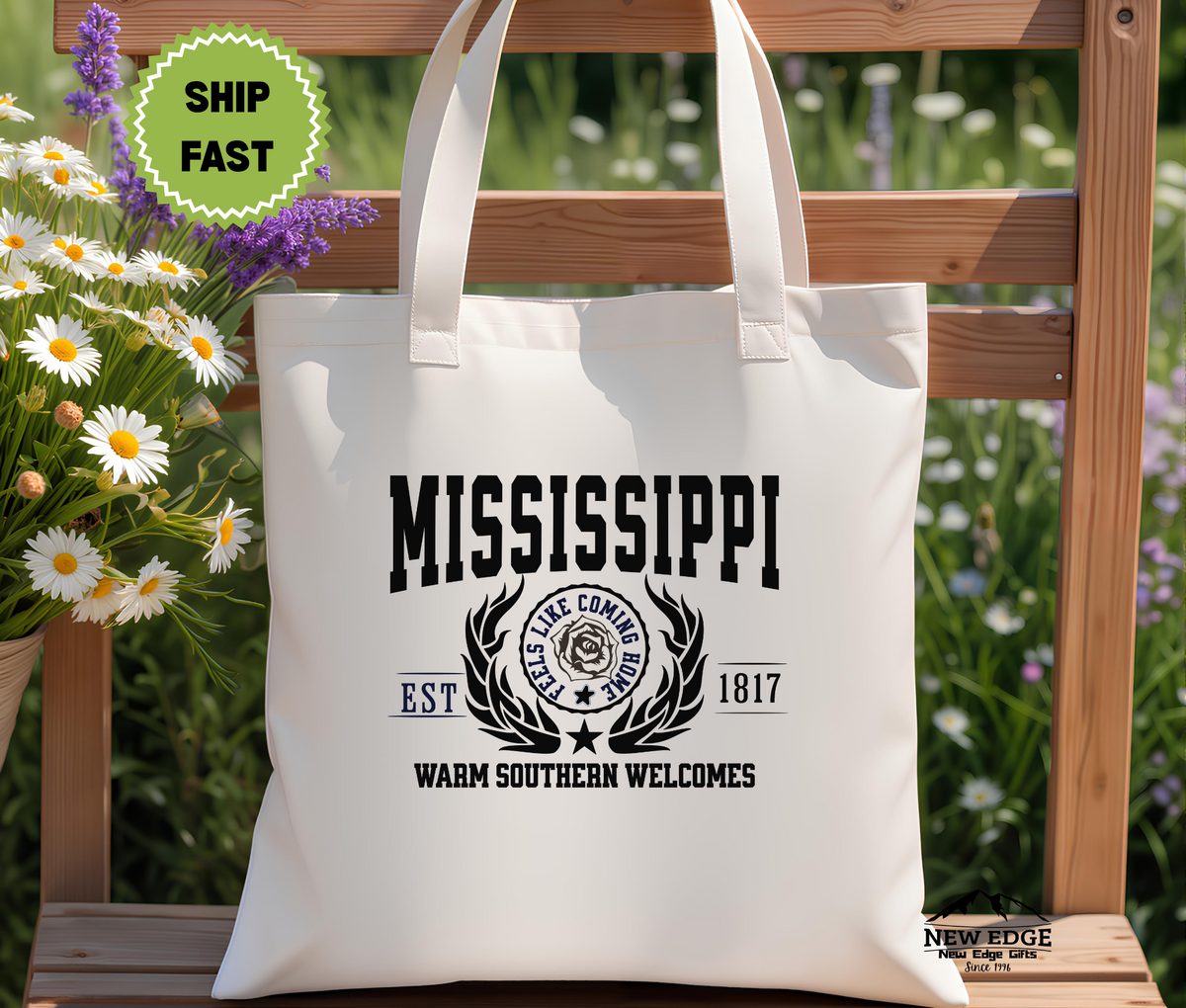 Mississippi State Warm Southern Welcomes Cotton Canvas Tote Bag – Eco-Friendly Reusable Shopping Tote, Travel Gift & Magnolia State Pride Bag