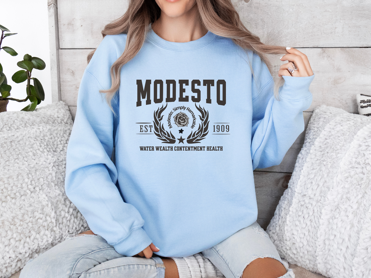 Modesto Legacy Unisex Sweatshirt "Water Wealth Contentment Health" Central Valley Pride