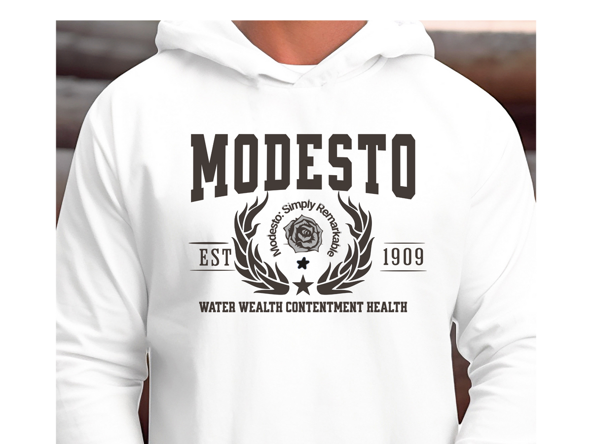 Modesto California Legacy Hoodie – "Water Wealth Contentment Health" Unisex Sweatshirt