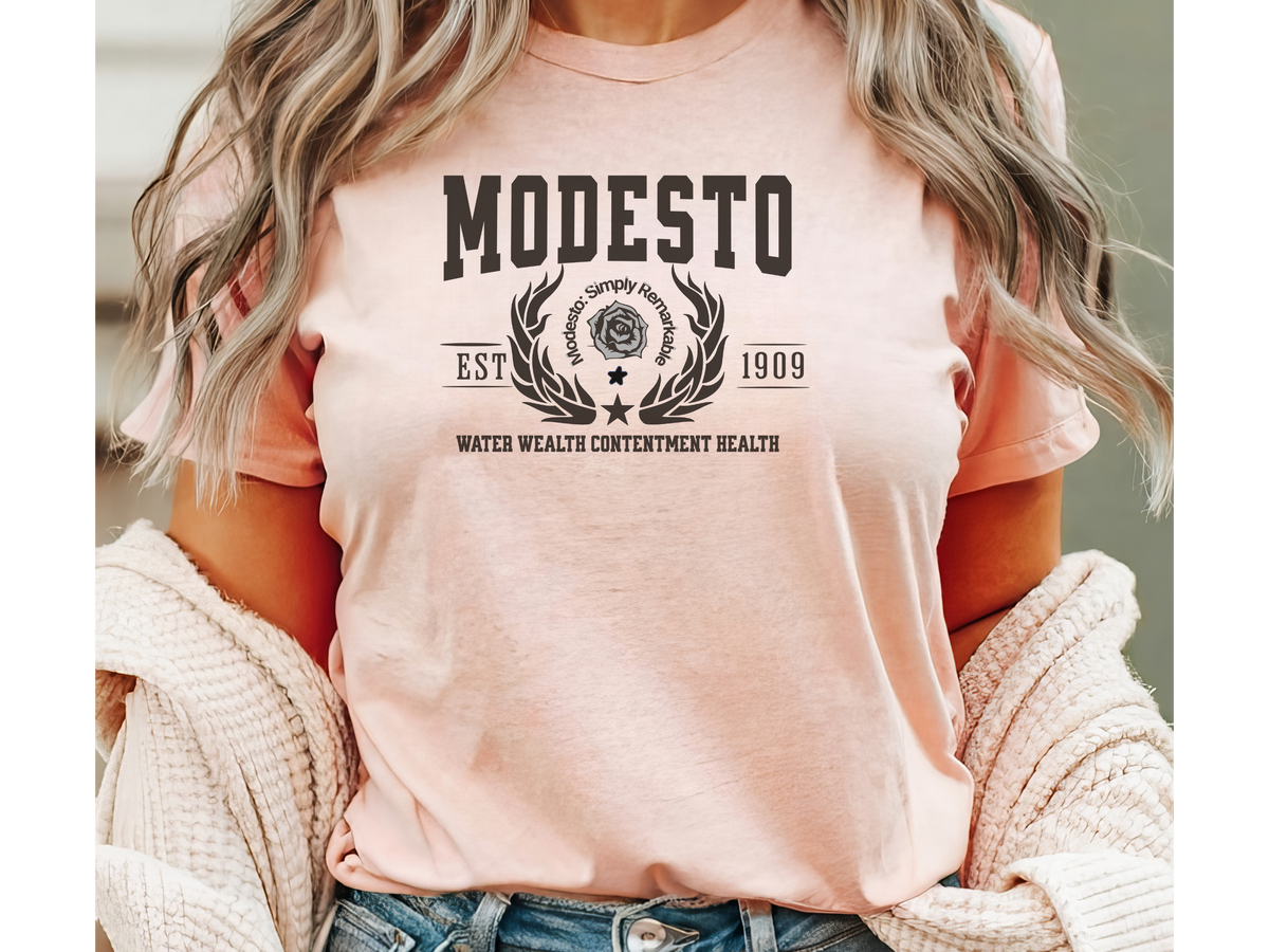 Modesto Legacy Unisex T-Shirt – "Water Wealth Contentment Health" | California Central Valley Pride Tee