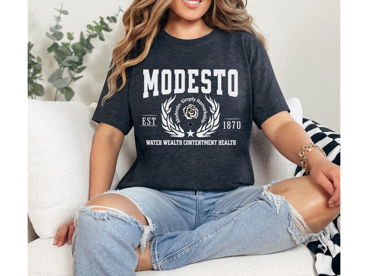 Modesto Legacy Unisex T-Shirt – "Water Wealth Contentment Health" | California Central Valley Pride Tee