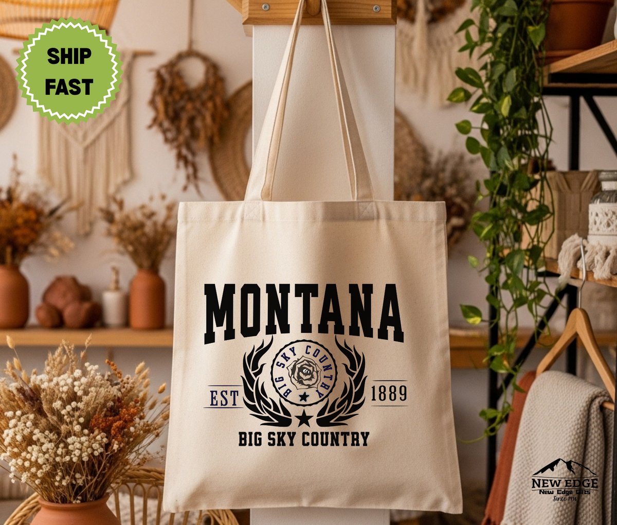 Montana State Big Sky Country Cotton Canvas Tote Bag – Eco-Friendly Reusable Shopping Tote, Travel Gift & Western State Pride Bag