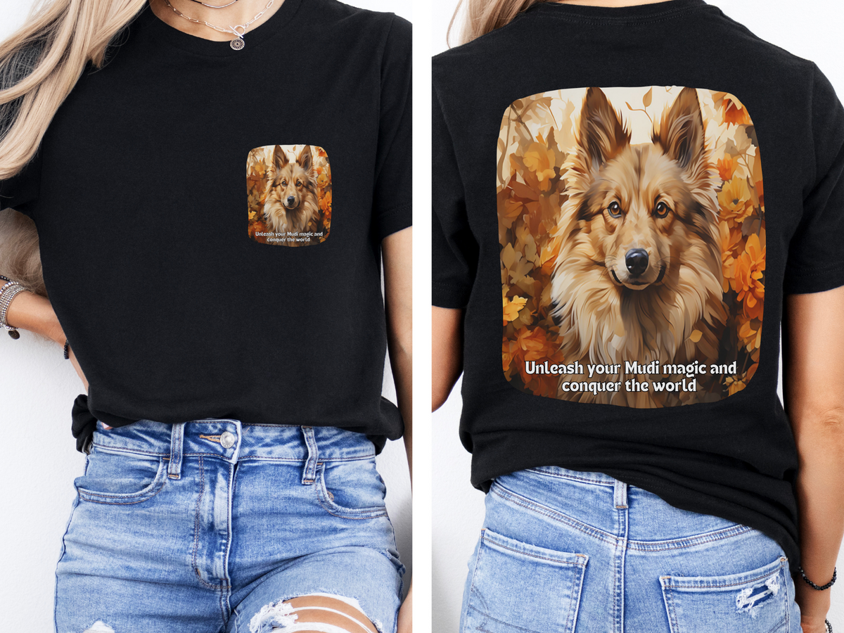 Mudi Sunflower Tee – 'Unleash Your Mudi Magic' Front & Back Design