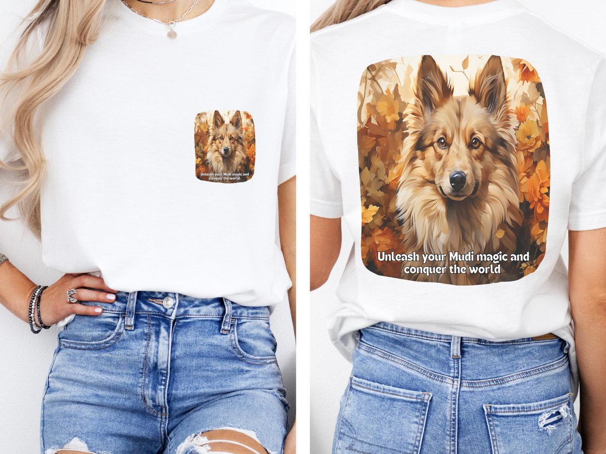 Mudi Sunflower Tee – 'Unleash Your Mudi Magic' Front & Back Design