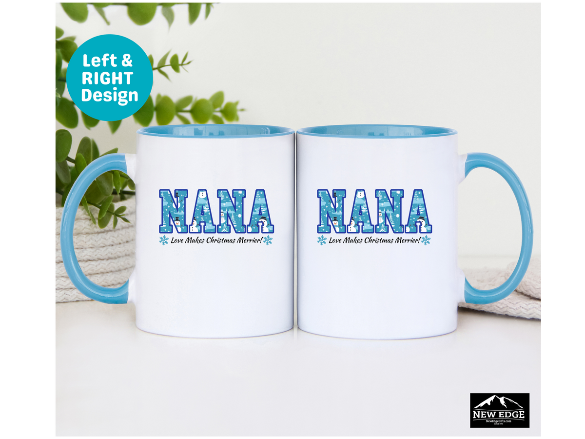 NANA Letters Christmas Coffee Mug with “NANA Love Makes Christmas Merrier” Slogan – 11oz & 15oz Accent Mug – Heartwarming Holiday Gift for Nana