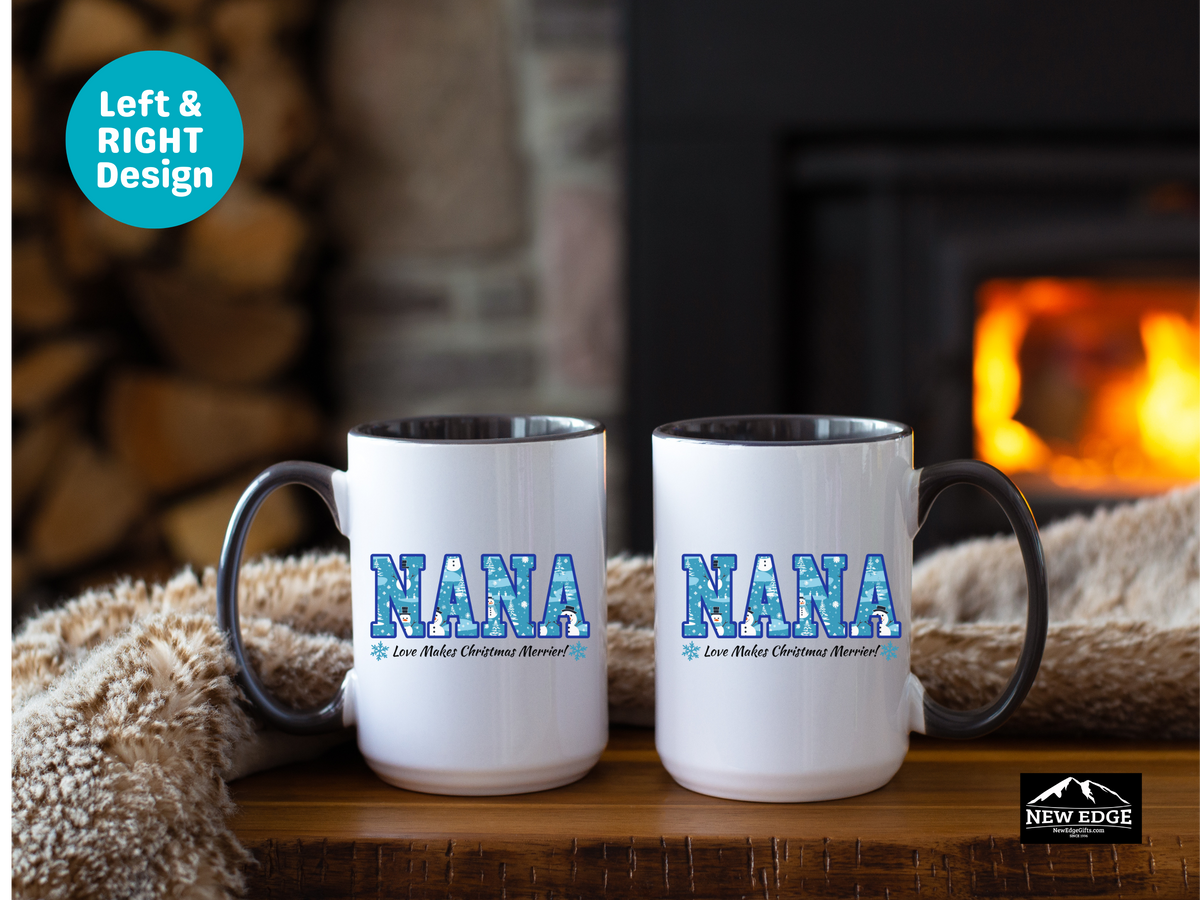 NANA Letters Christmas Coffee Mug with “NANA Love Makes Christmas Merrier” Slogan – 11oz & 15oz Accent Mug – Heartwarming Holiday Gift for Nana