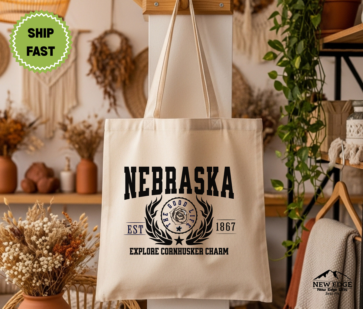 Nebraska State Explore Cornhusker Charm Cotton Canvas Tote Bag – Eco-Friendly Reusable Shopping Tote, Travel Gift & Heartland State Pride Bag