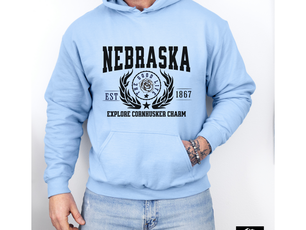 Nebraska State Legacy Hoodie – "Explore Cornhusker Charm" | Unisex Pullover | Midwest Comfort Sweatshirt