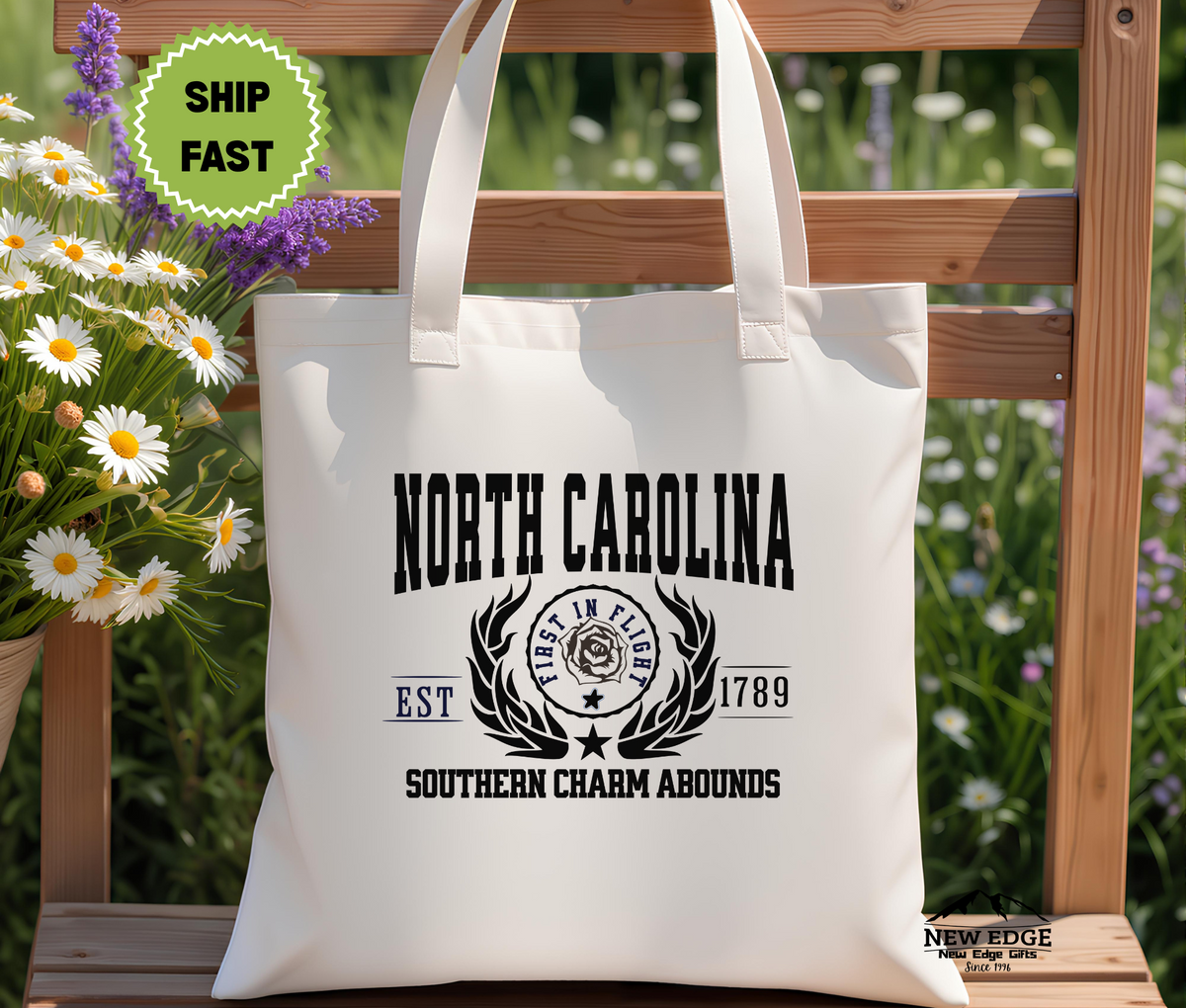North Carolina State Southern Charm Abounds Cotton Canvas Tote Bag – Eco-Friendly Reusable Shopping Tote, Travel Gift & Tar Heel State Pride Bag