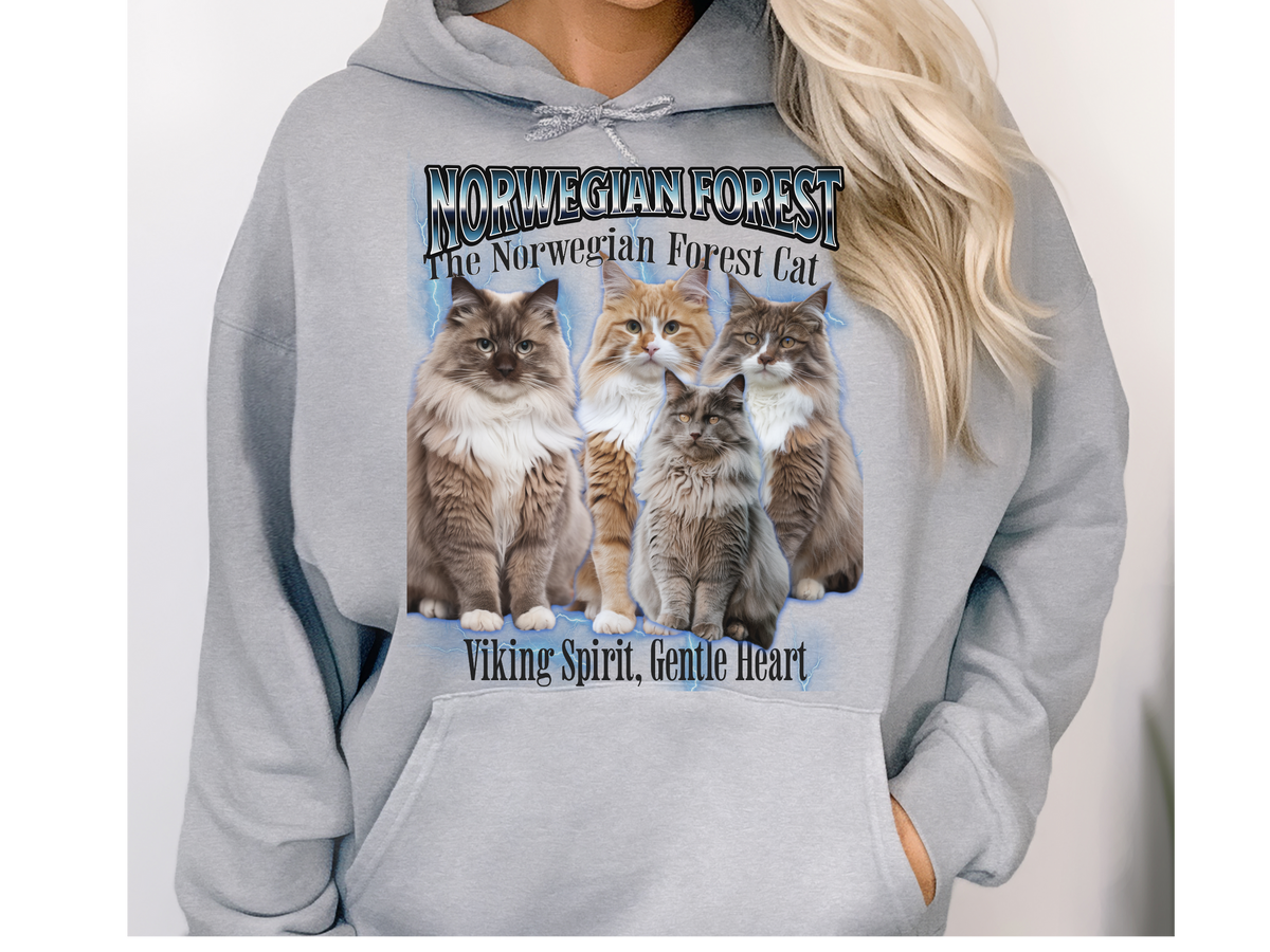 Norwegian Forest Cat Hoodie – Unisex Bootleg Collage Sweatshirt | The Norwegian Forest Cat