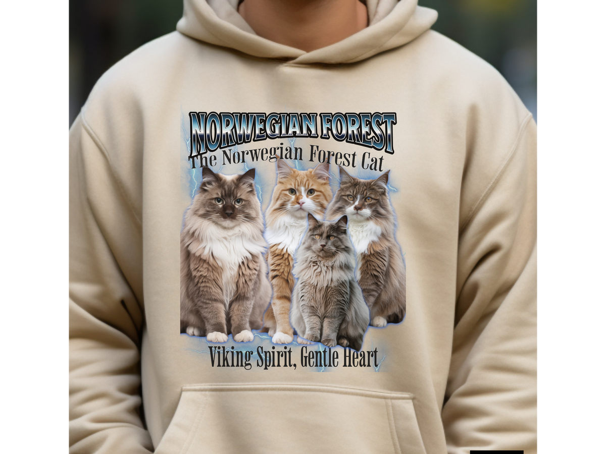 Norwegian Forest Cat Hoodie – Unisex Bootleg Collage Sweatshirt | The Norwegian Forest Cat
