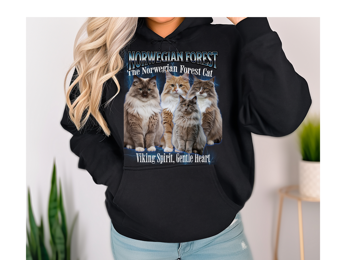 Norwegian Forest Cat Hoodie – Unisex Bootleg Collage Sweatshirt | The Norwegian Forest Cat
