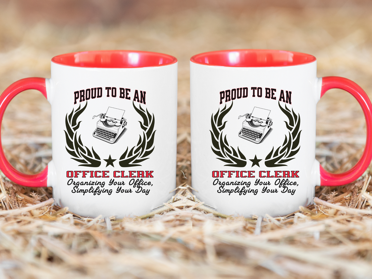 PROUD TO BE AN OFFICE CLERK Accent Coffee Mug – “Organizing Your Office, Simplifying Your Day” – Admin & Clerical Gift by New Edge Gifts and Novelties