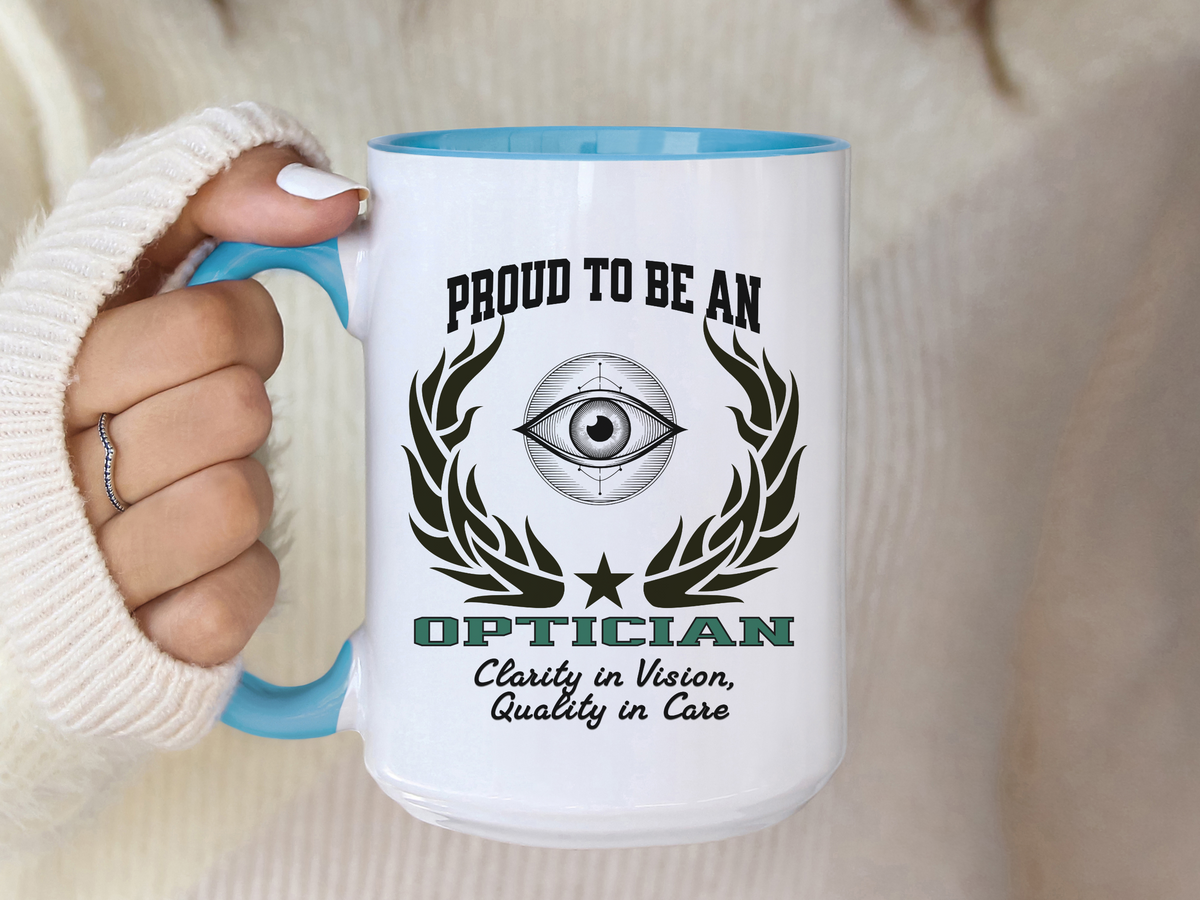 PROUD TO BE AN OPTICIAN Accent Coffee Mug – “Clarity in Vision, Quality in Care” – Eye Care Professional Gift by New Edge Gifts and Novelties