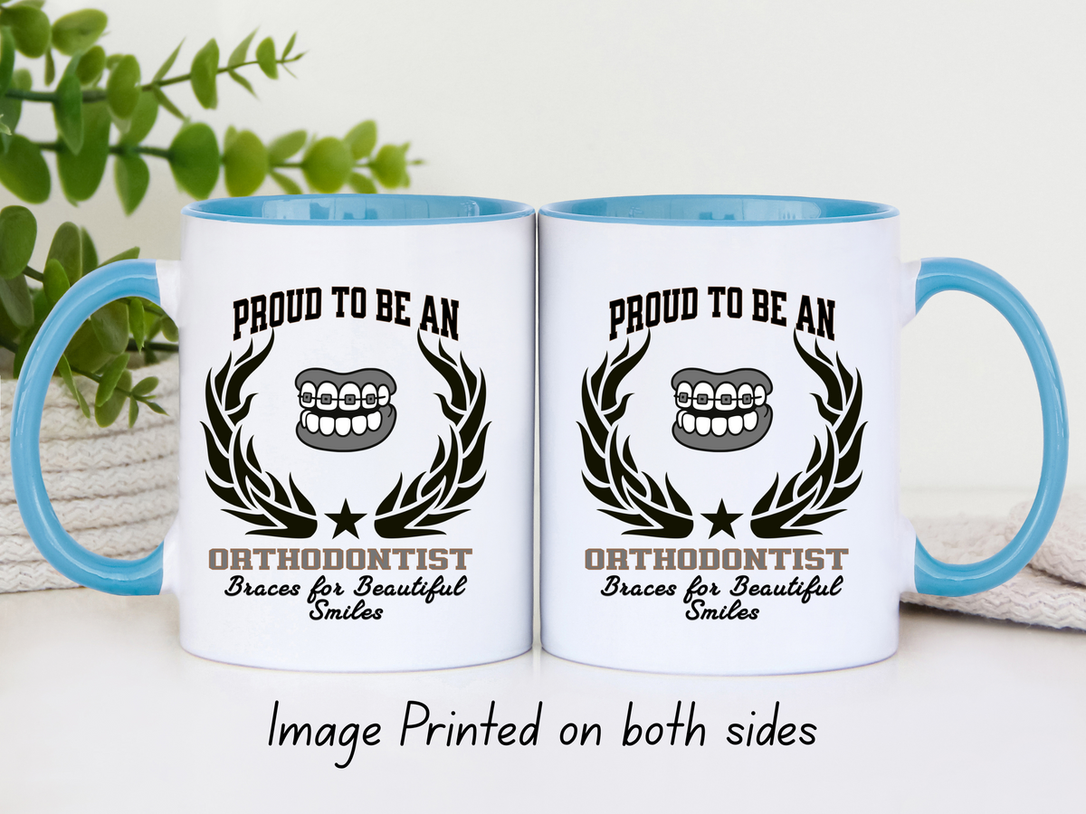 PROUD TO BE AN ORTHODONTIST Accent Coffee Mug – “Braces for Beautiful Smiles” – Dental Specialist Gift by New Edge Gifts and Novelties