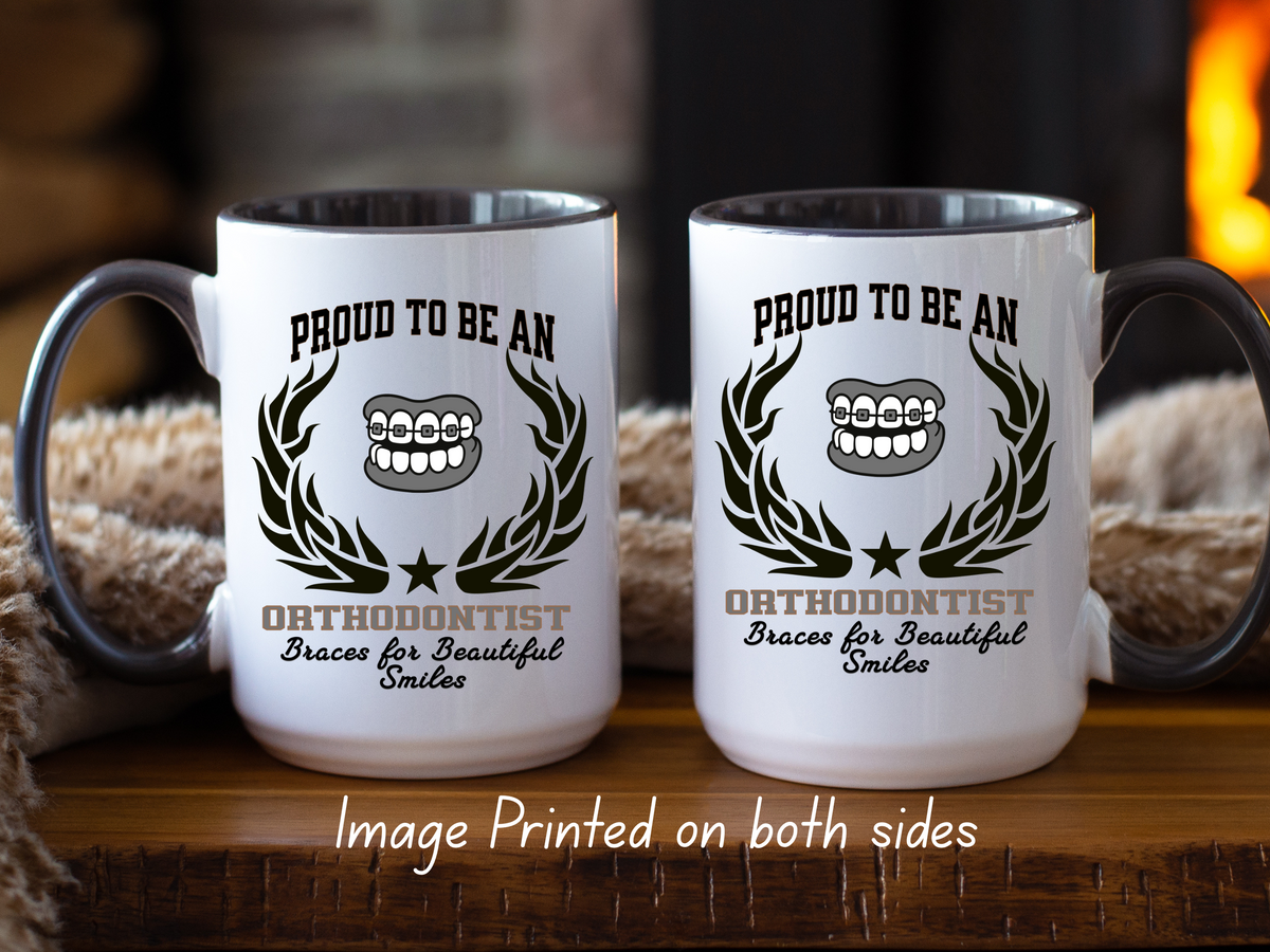 PROUD TO BE AN ORTHODONTIST Accent Coffee Mug – “Braces for Beautiful Smiles” – Dental Specialist Gift by New Edge Gifts and Novelties