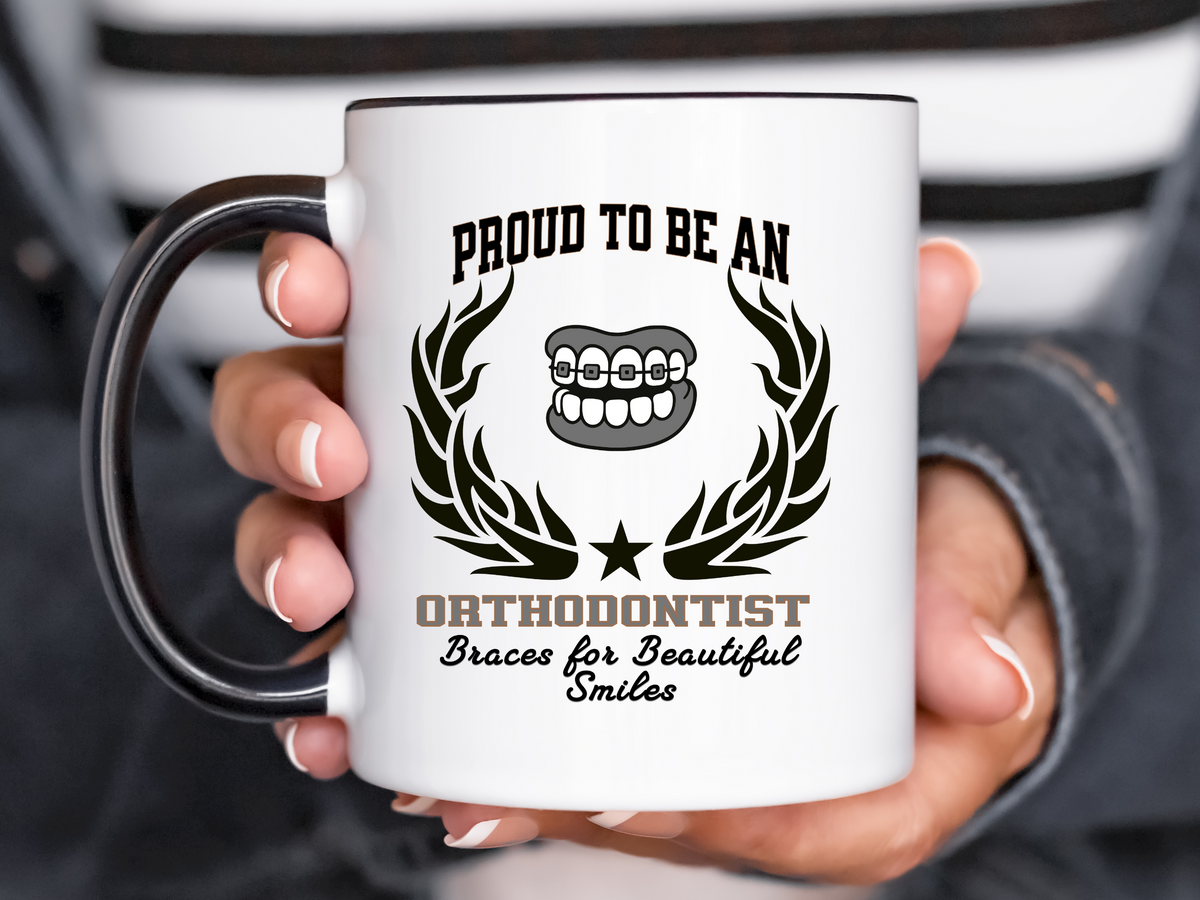 PROUD TO BE AN ORTHODONTIST Accent Coffee Mug – “Braces for Beautiful Smiles” – Dental Specialist Gift by New Edge Gifts and Novelties