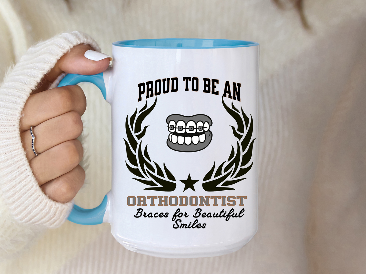 PROUD TO BE AN ORTHODONTIST Accent Coffee Mug – “Braces for Beautiful Smiles” – Dental Specialist Gift by New Edge Gifts and Novelties