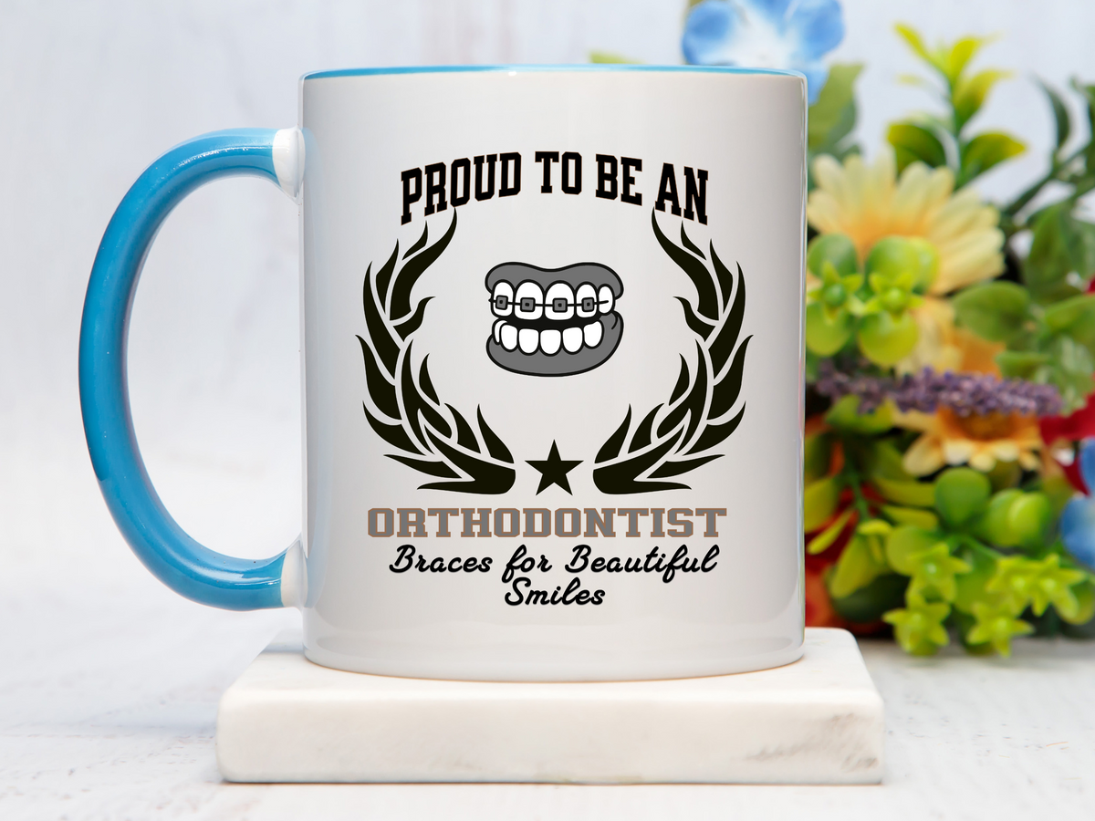 PROUD TO BE AN ORTHODONTIST Accent Coffee Mug – “Braces for Beautiful Smiles” – Dental Specialist Gift by New Edge Gifts and Novelties