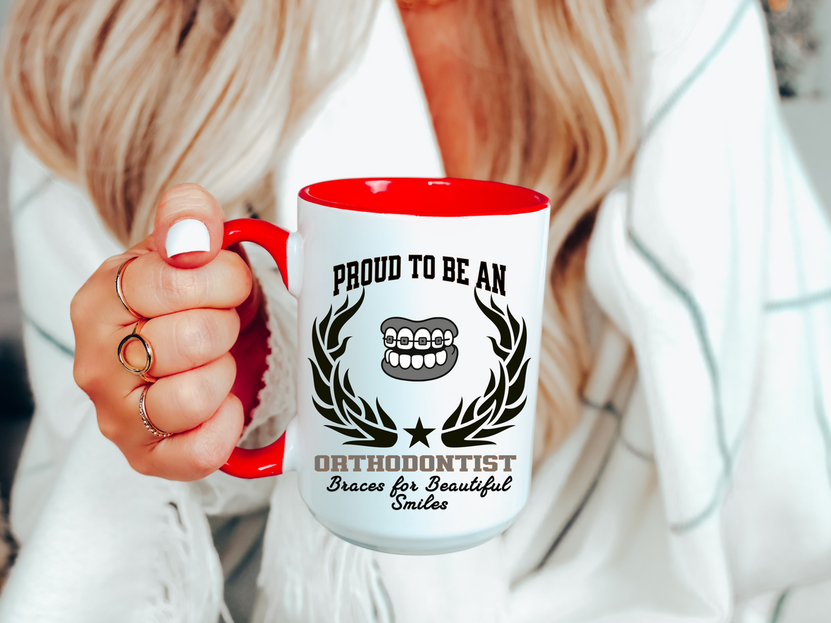 PROUD TO BE AN ORTHODONTIST Accent Coffee Mug – “Braces for Beautiful Smiles” – Dental Specialist Gift by New Edge Gifts and Novelties