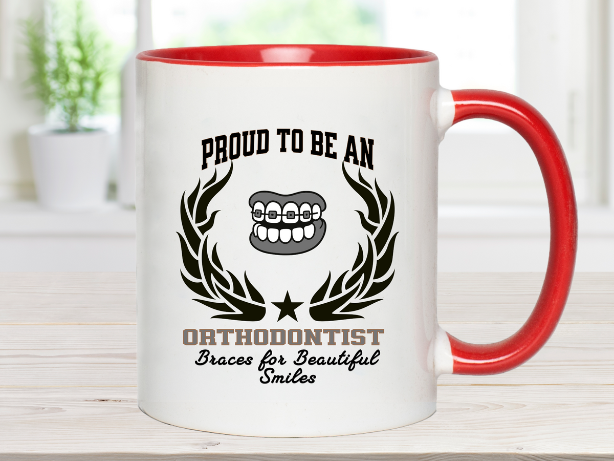 PROUD TO BE AN ORTHODONTIST Accent Coffee Mug – “Braces for Beautiful Smiles” – Dental Specialist Gift by New Edge Gifts and Novelties