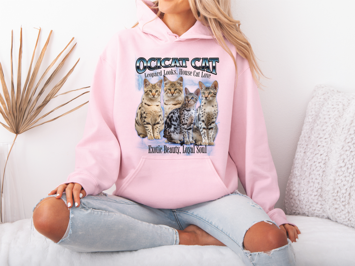 Ocicat Cat Hoodie – Unisex Bootleg Collage Sweatshirt | Leopard Looks, House Cat Love