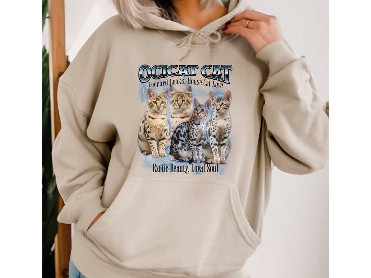 Ocicat Cat Hoodie – Unisex Bootleg Collage Sweatshirt | Leopard Looks, House Cat Love
