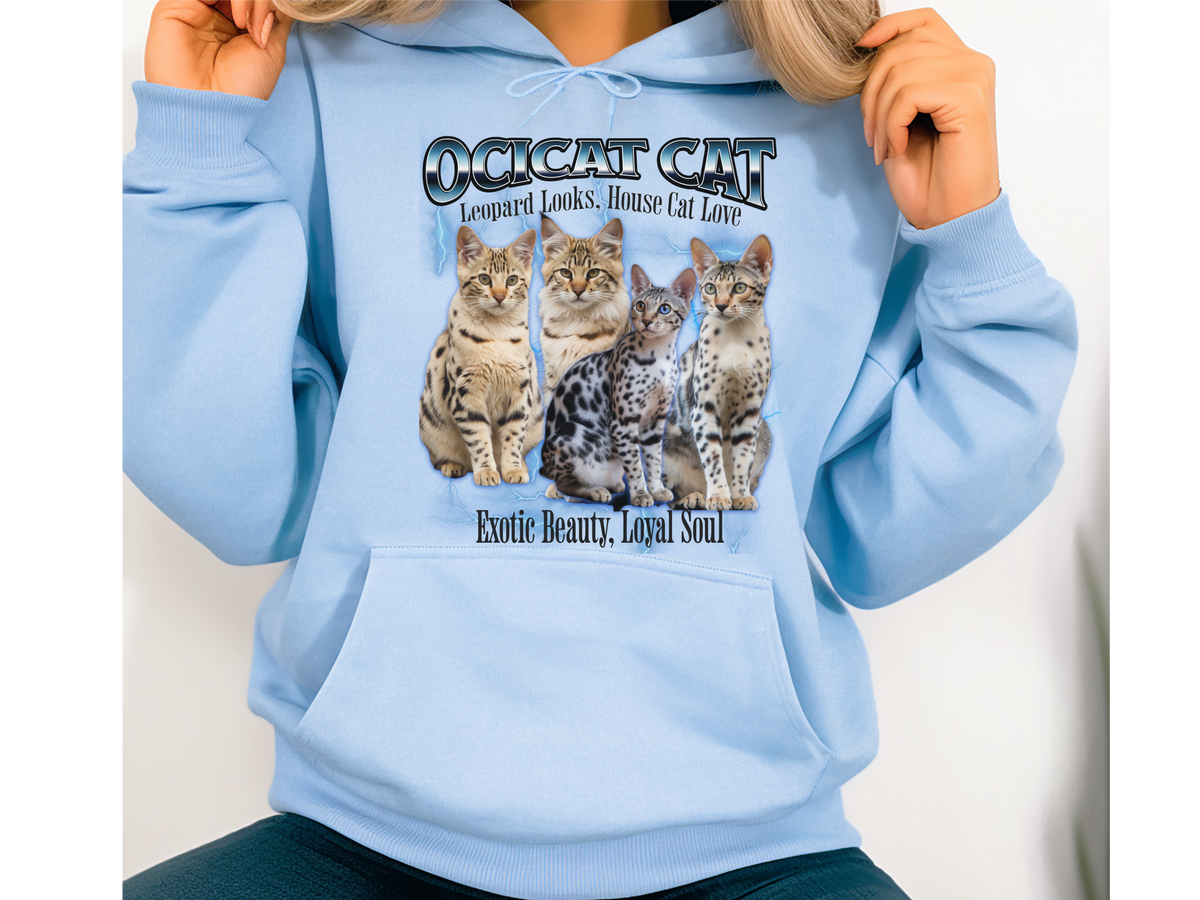 Ocicat Cat Hoodie – Unisex Bootleg Collage Sweatshirt | Leopard Looks, House Cat Love