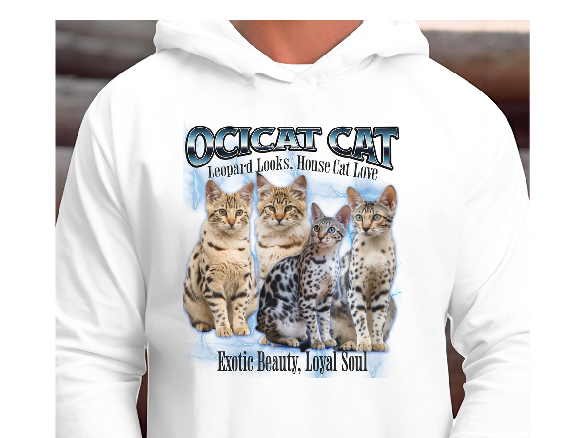 Ocicat Cat Hoodie – Unisex Bootleg Collage Sweatshirt | Leopard Looks, House Cat Love