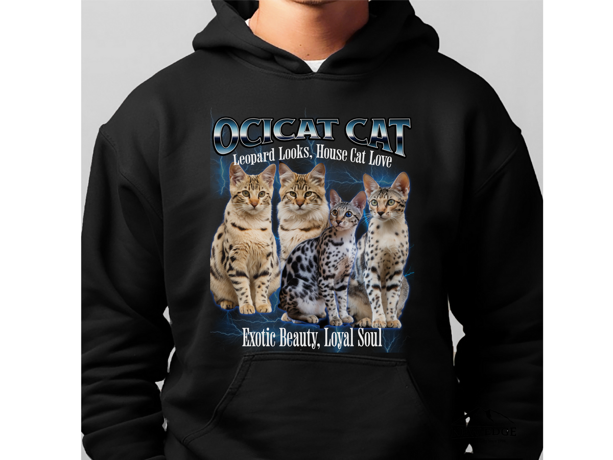 Ocicat Cat Hoodie – Unisex Bootleg Collage Sweatshirt | Leopard Looks, House Cat Love