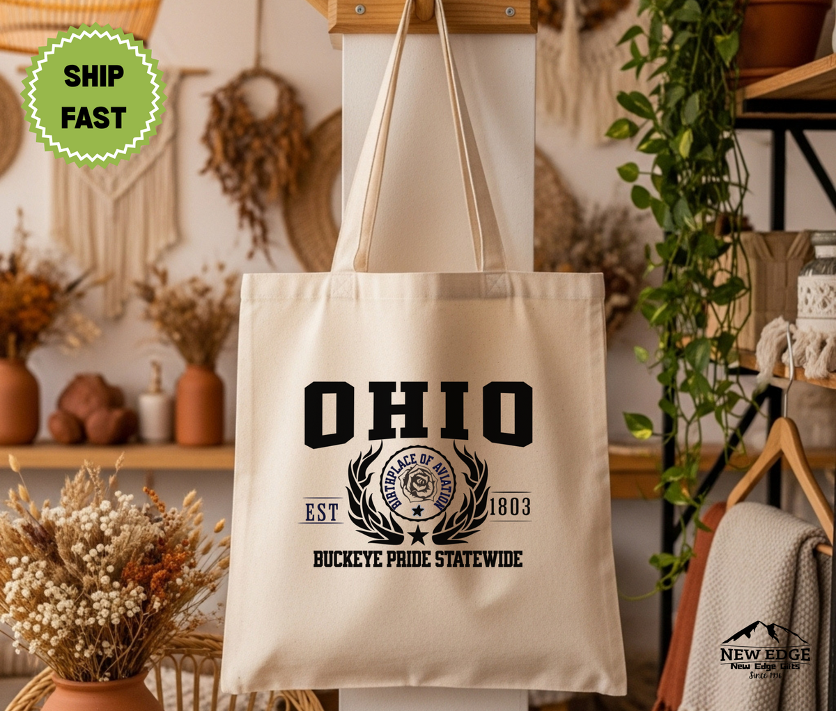 Ohio State Buckeye Pride Statewide Cotton Canvas Tote Bag – Eco-Friendly Reusable Shopping Tote, Travel Gift & Heart of It All State Pride Bag