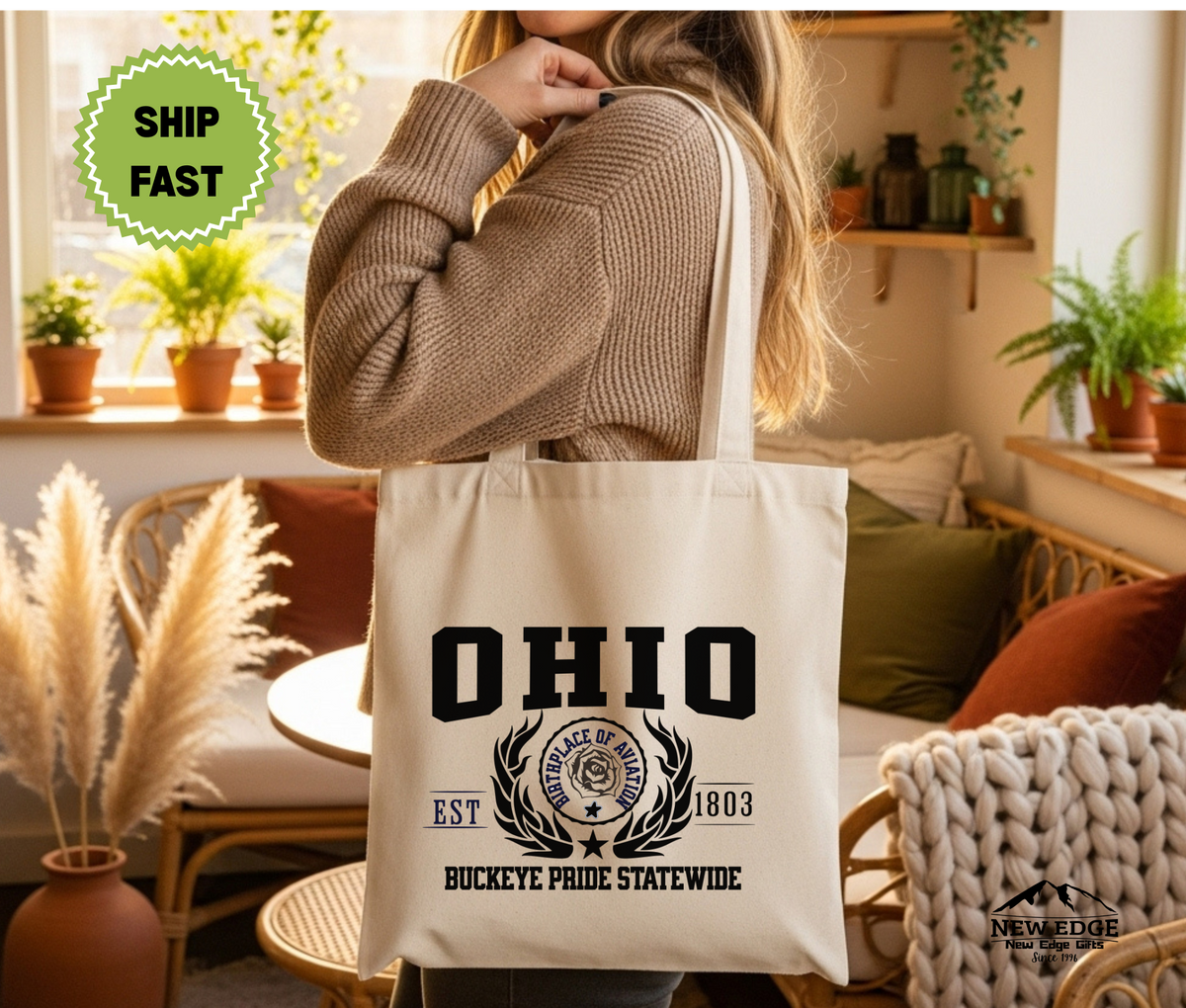 Ohio State Buckeye Pride Statewide Cotton Canvas Tote Bag – Eco-Friendly Reusable Shopping Tote, Travel Gift & Heart of It All State Pride Bag