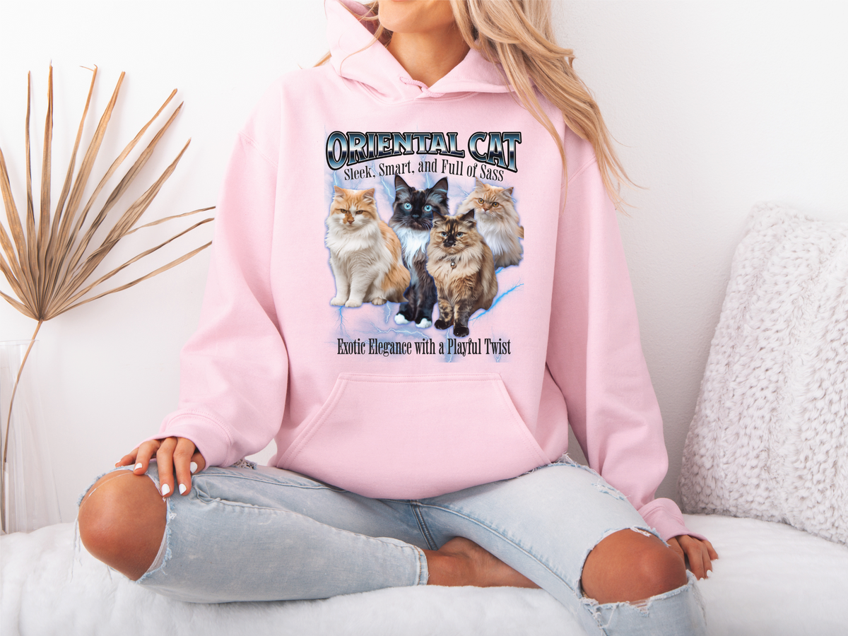 Oriental Cat Hoodie – Unisex Bootleg Collage Sweatshirt | Sleek, Smart, and Full of Sass