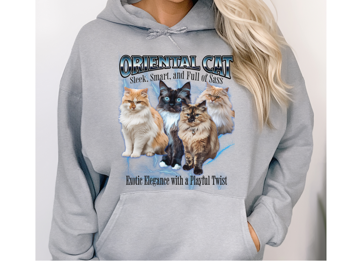 Oriental Cat Hoodie – Unisex Bootleg Collage Sweatshirt | Sleek, Smart, and Full of Sass