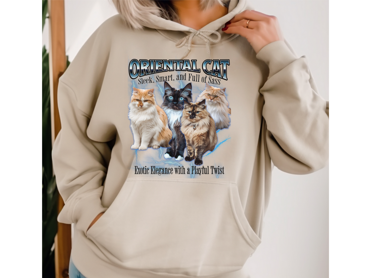 Oriental Cat Hoodie – Unisex Bootleg Collage Sweatshirt | Sleek, Smart, and Full of Sass